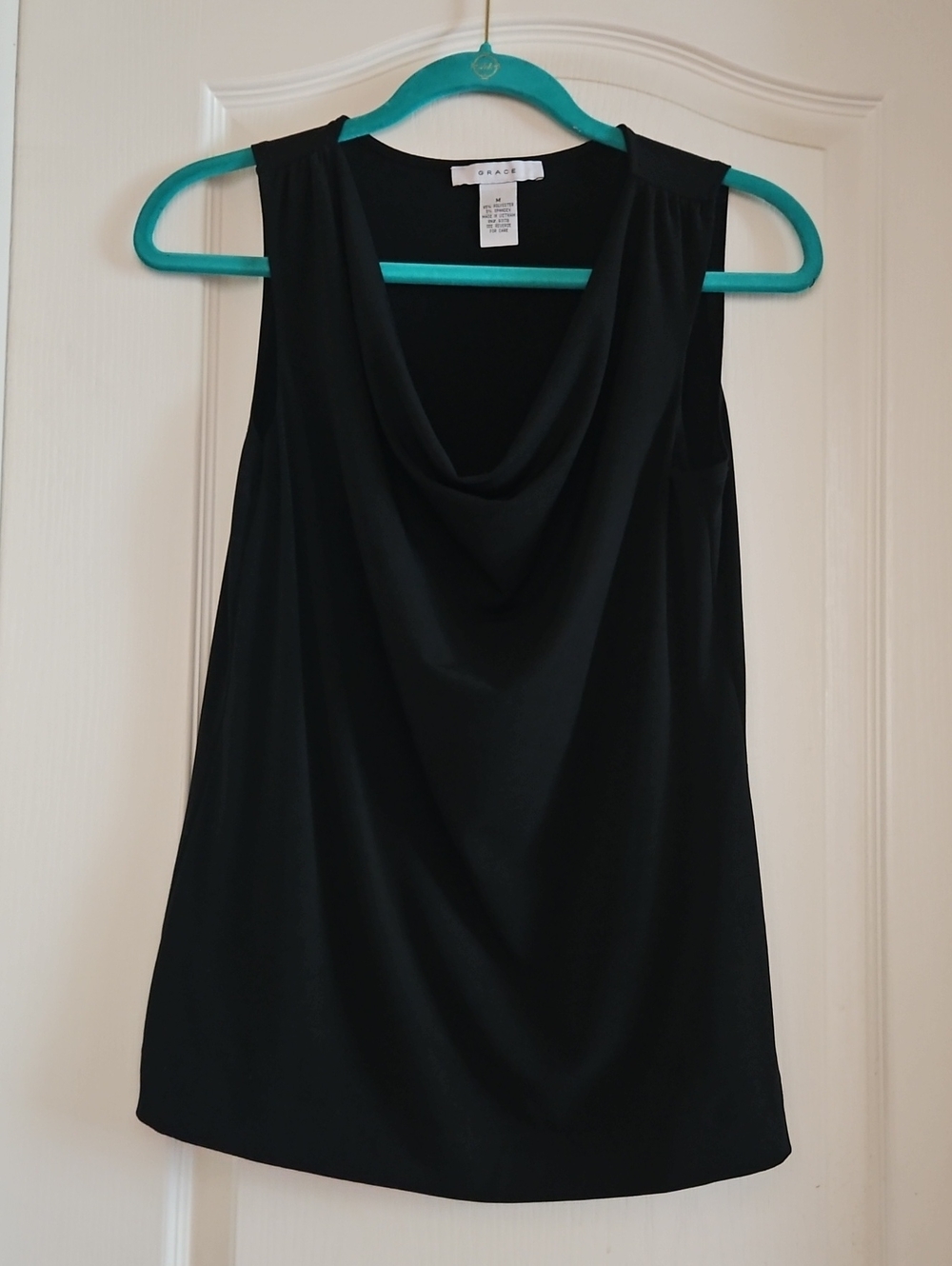 Grace Black Sleeveless Drape Neck Blouse